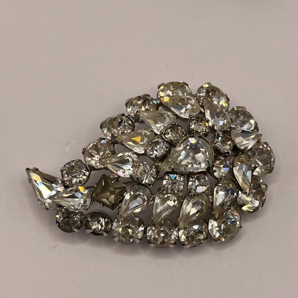 Kramer Of New York Silver Tone And Rhinestonebrooch